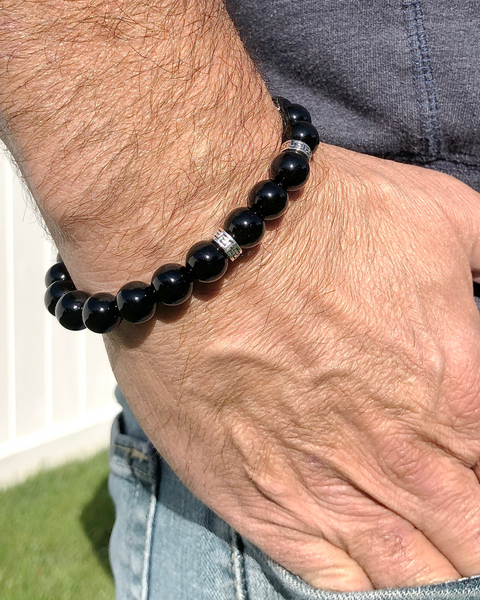 Men's Black Agate 10mm Beaded Gemstone Bracelet