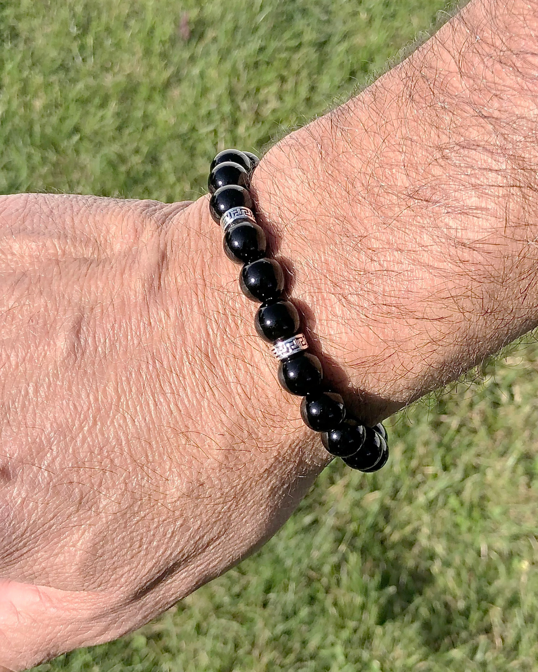 Men's Black Agate 10mm Beaded Gemstone Bracelet