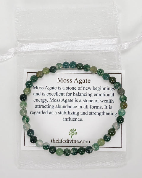 Moss Agate Mini 4mm Gemstone Bracelet