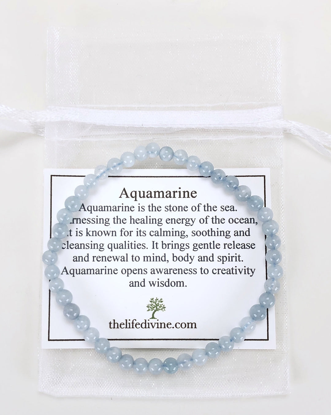 Aquamarine 4mm Gemstone Bracelet with Description Card