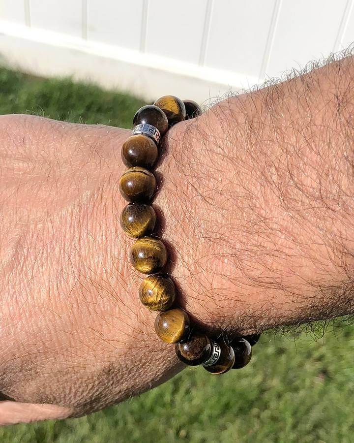 Men's Tiger Eye 10mm Beaded Gemstone Bracelet