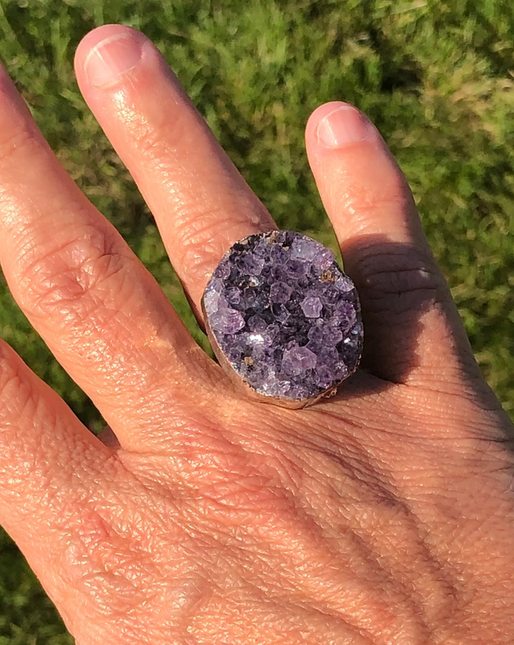 Amethyst Druzy Adjustable Electroplate Ring