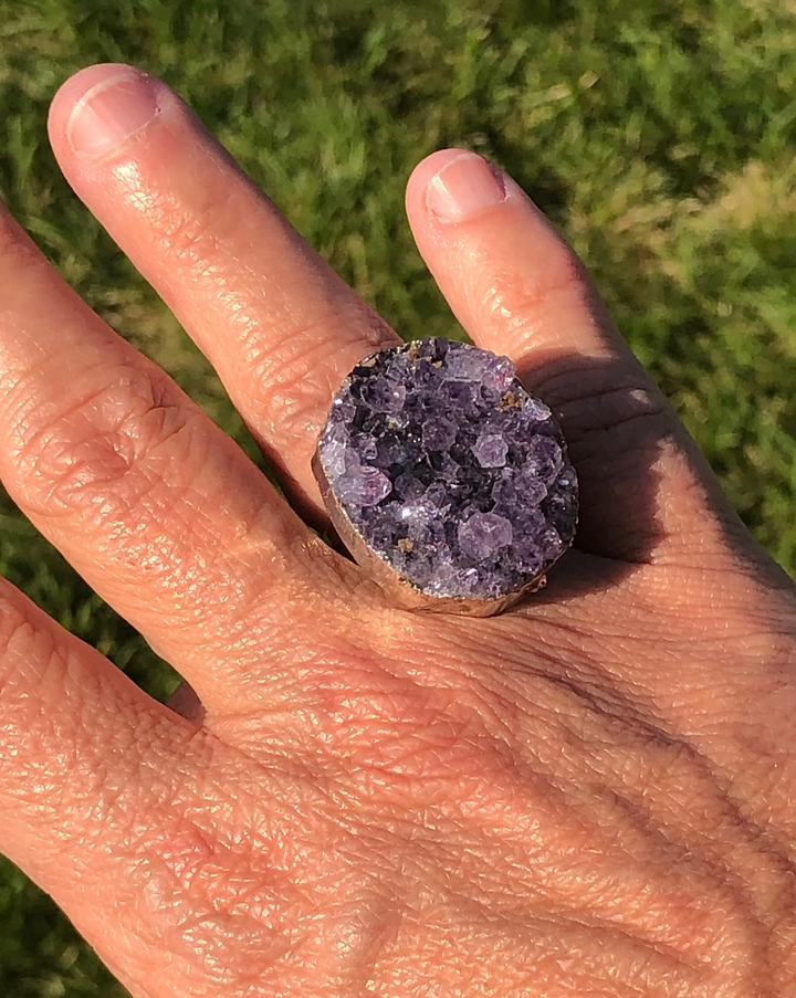 Amethyst Druzy Adjustable Electroplate Ring