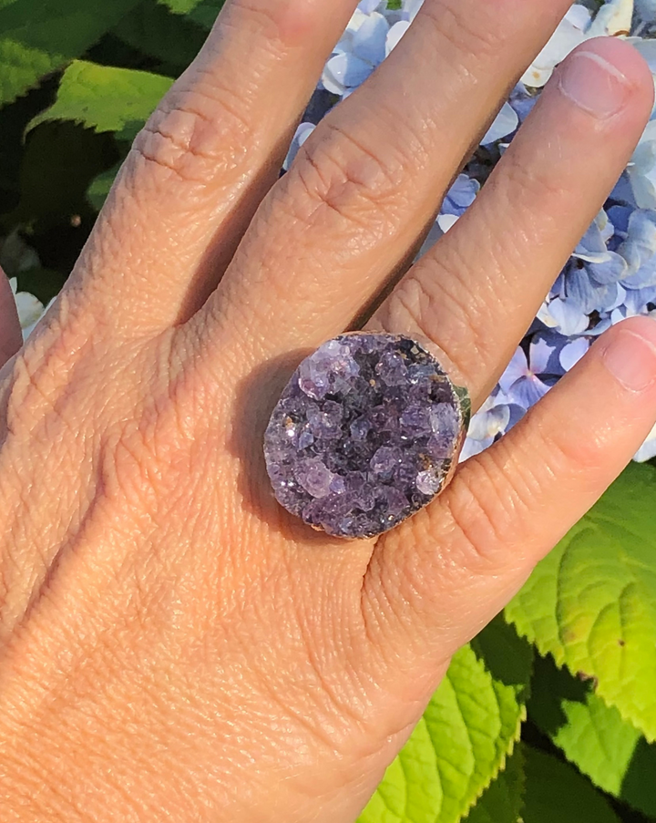 Amethyst Druzy Adjustable Electroplate Ring