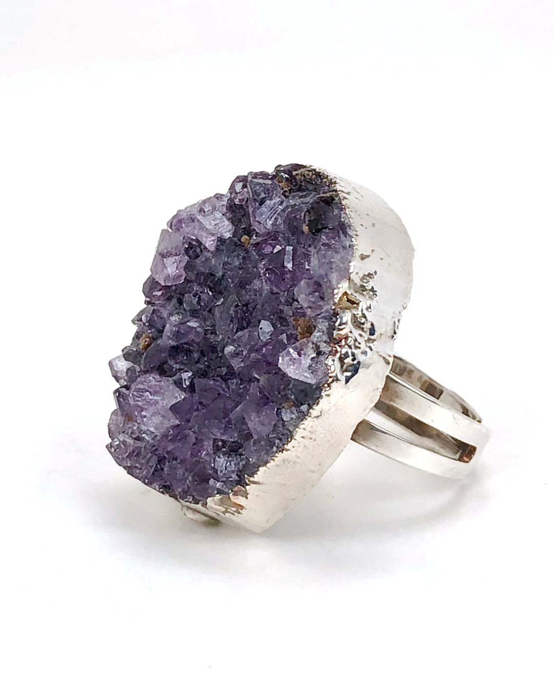 Amethyst Druzy Adjustable Electroplate Ring