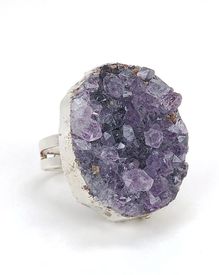 Amethyst Druzy Adjustable Electroplate Ring