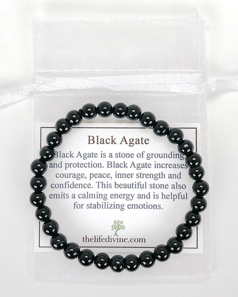 Black Agate 6mm Gemstone Bracelet