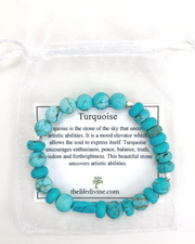 Turquoise gemstone elastic Bracelet  with description card and organza pouch