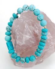 Turquoise gemstone elastic Bracelet  with rose quartz crystal