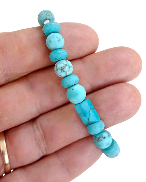 Turquoise gemstone elastic Bracelet  on fingers
