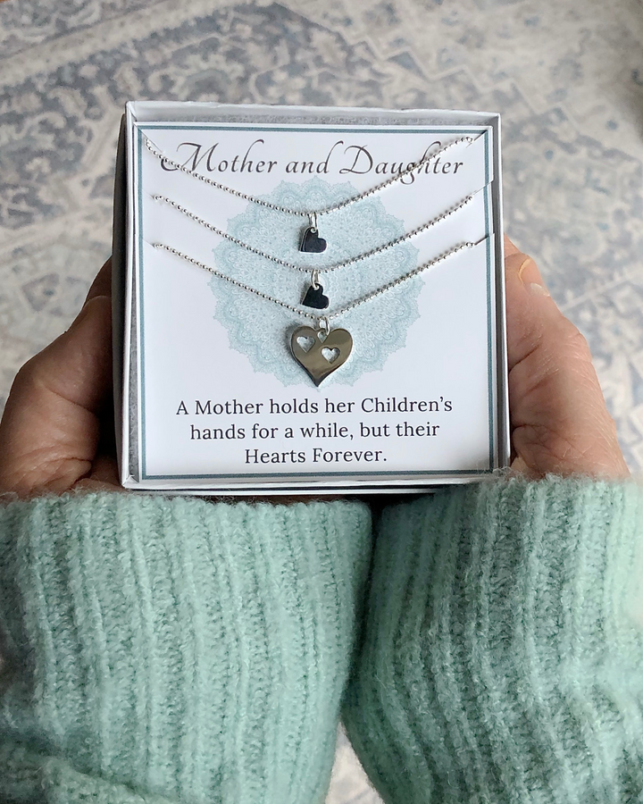 Mother and Two Daughters Heart Necklace Set