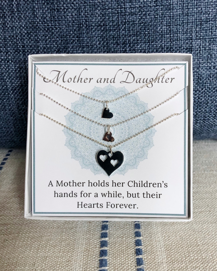 Mother and Two Daughters Heart Necklace Set