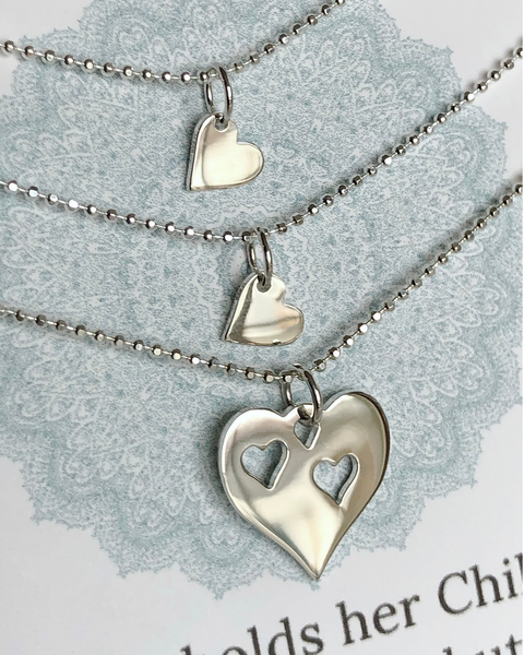 Mother and Two Daughters Heart Necklace Set