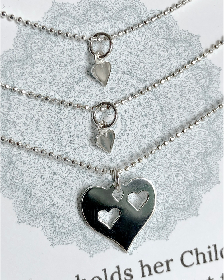 Mother and Two Daughters Heart Necklace Set