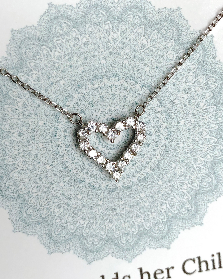 Sterling Silver CZ Heart Necklace