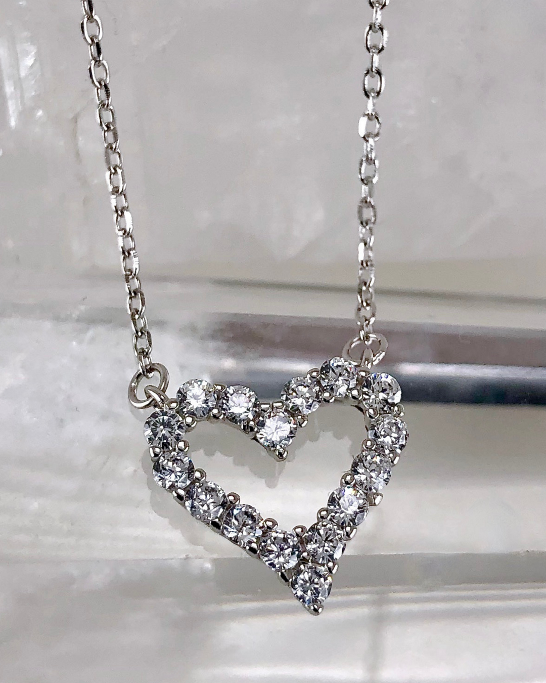 Sterling Silver CZ Heart Necklace