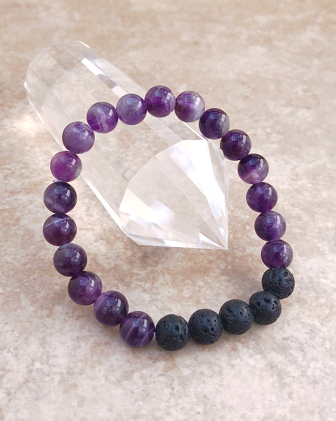 Amethyst and Lava Stone 8mm Gemstone Bracelet