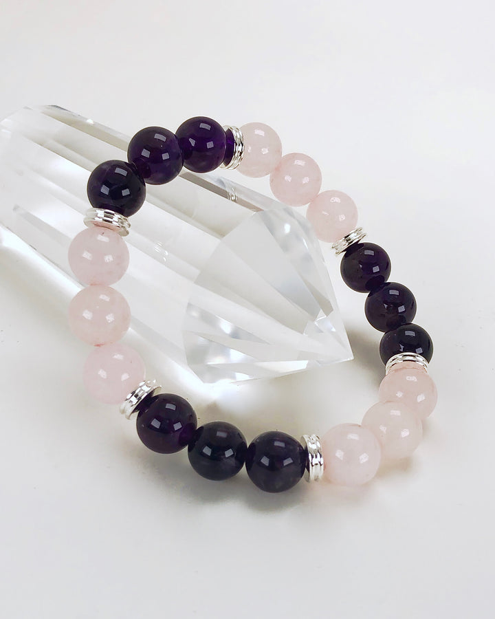 Amethyst and Rose Quartz 10mm Gemstone Bracelet