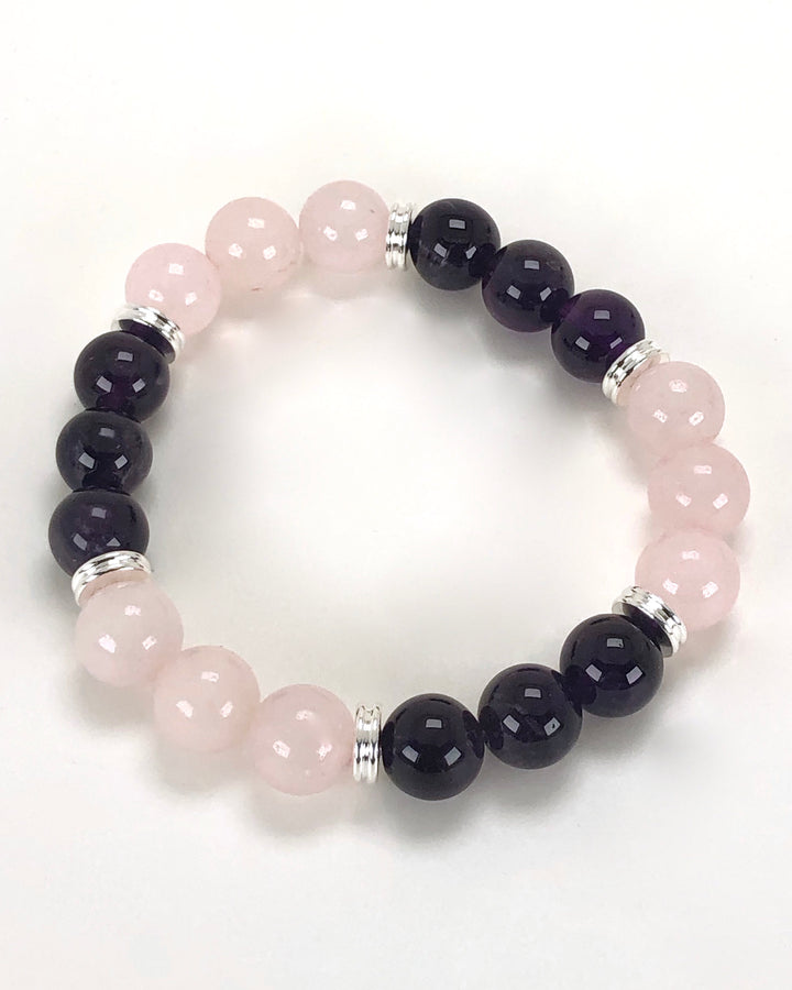 Amethyst and Rose Quartz 10mm Gemstone Bracelet