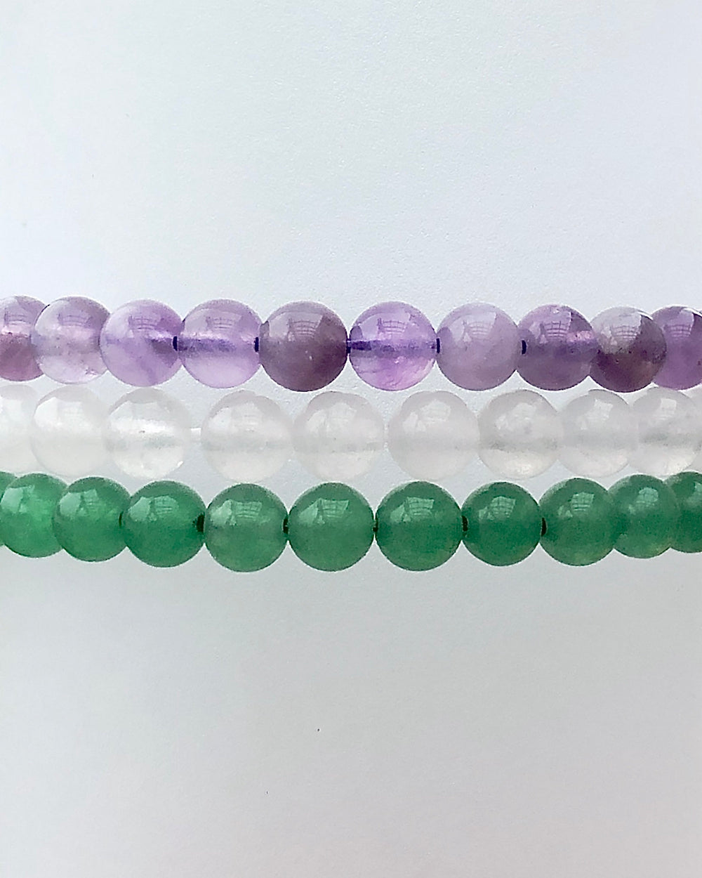 Amethyst, Snow Quartz and Aventurine 6mm beaded Gemstone Bracelet Set 