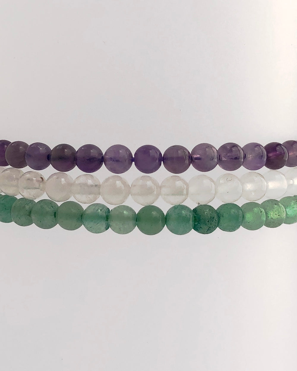 Tranquility 4mm Beaded Gemstone Bracelet Set with Amethyst, Snow Quartz and Aventurine