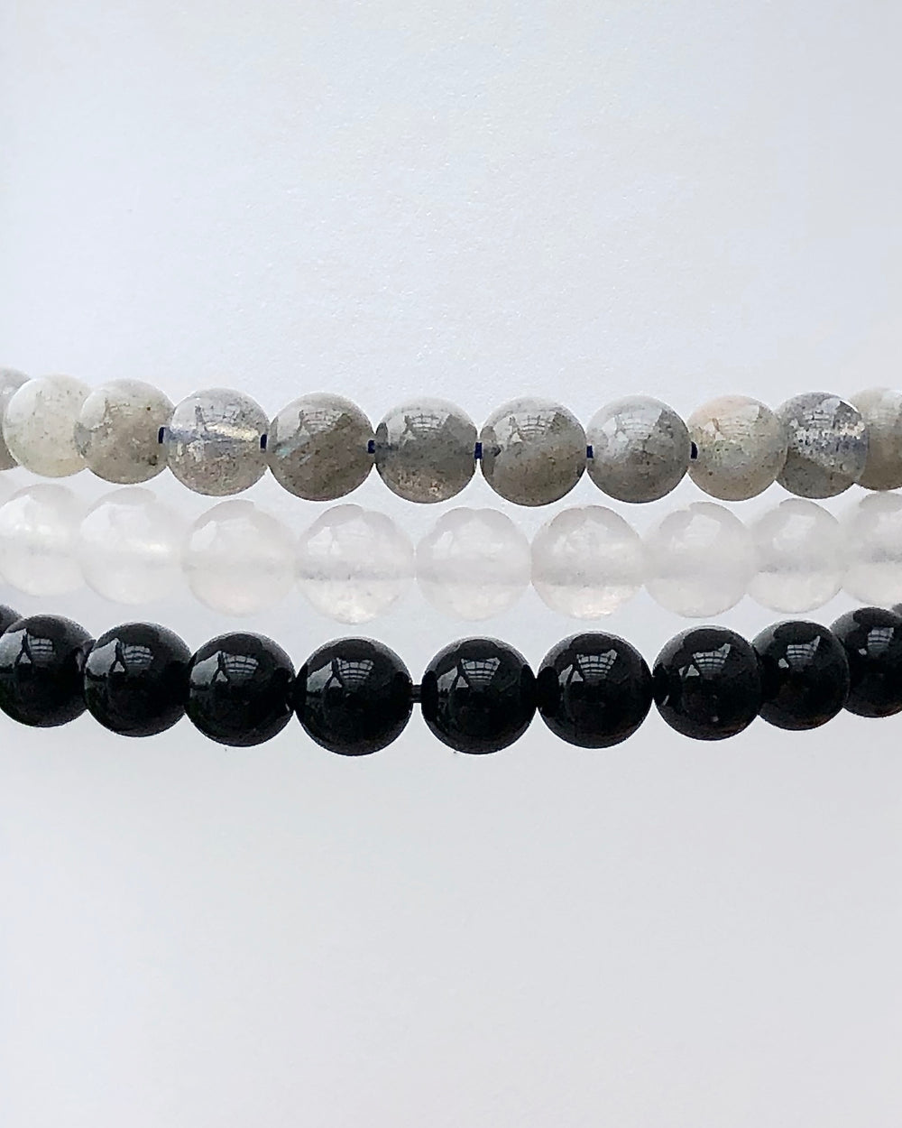 Amethyst, Snow Quartz and Labradorite 6mm beaded Gemstone Bracelets