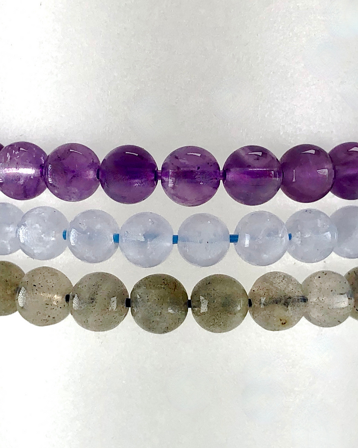 Blue Lace Agate, Lavender Amethyst and Labradorite 6mm beaded bracelets