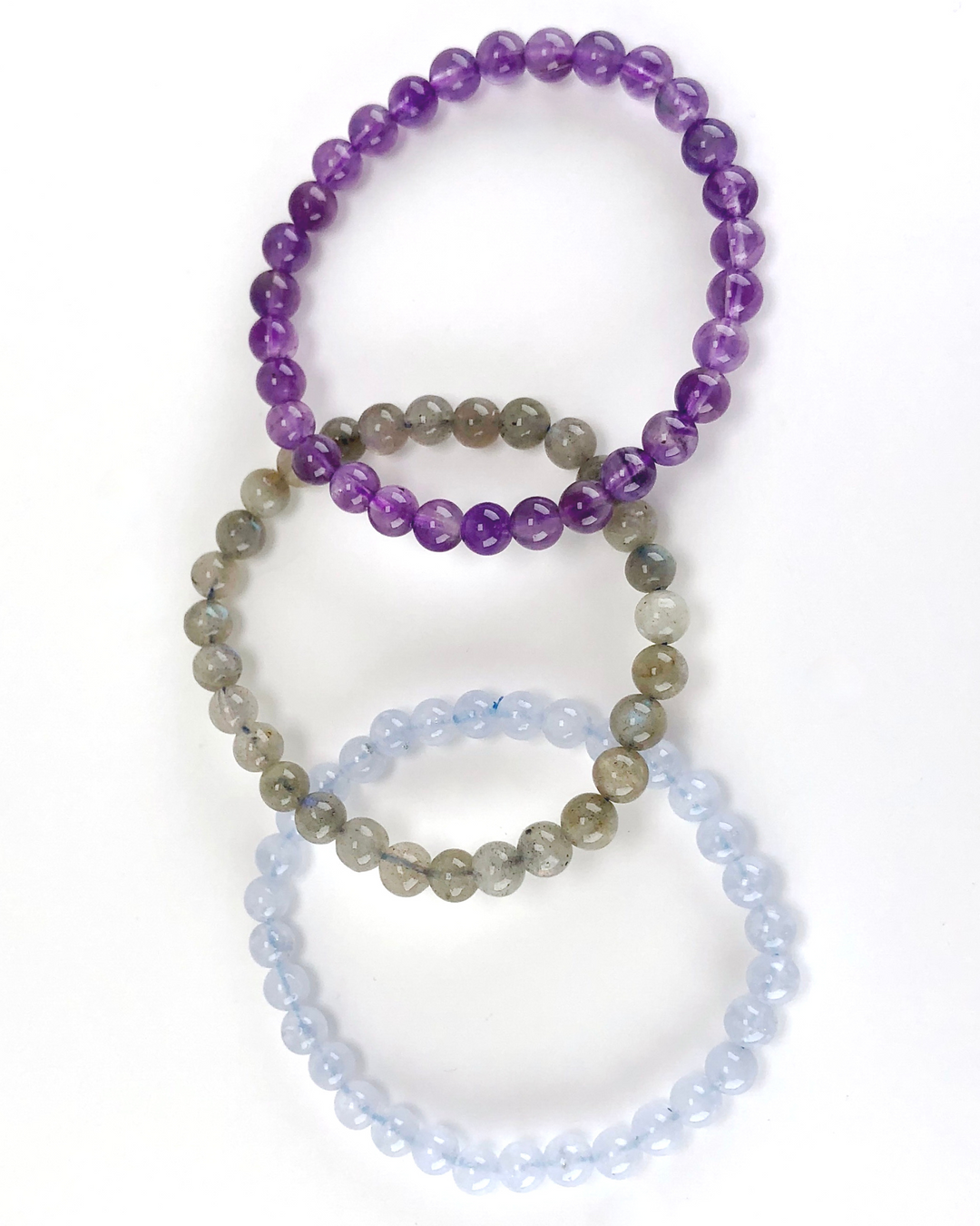 6mm Beaded Gemstone Bracelet Set on a white background