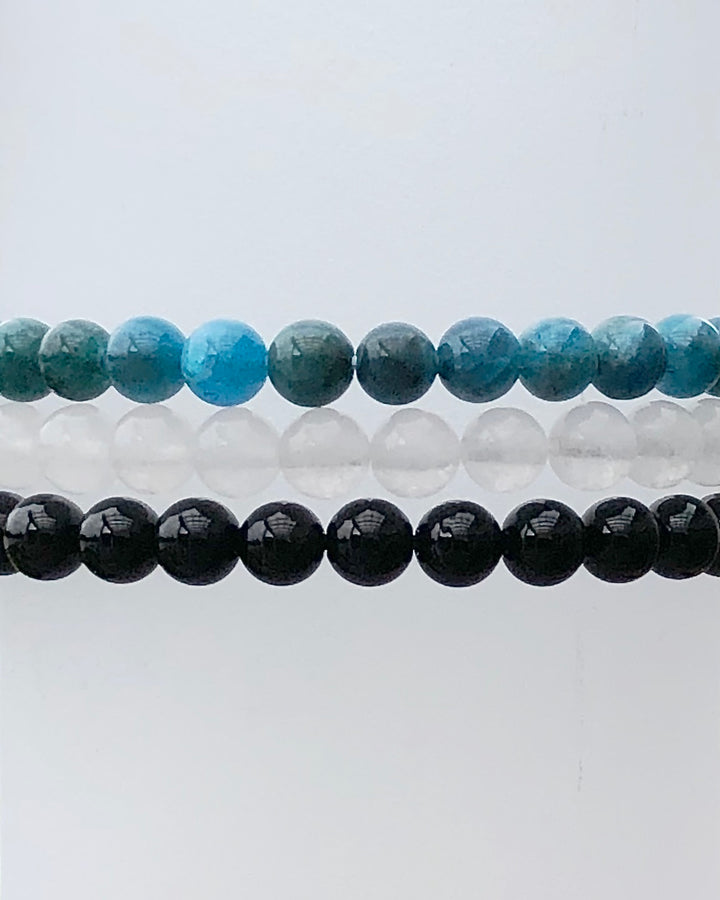 Apatite, Snow Quartz and Black Agate 6mm Beaded Gemstone Bracelets