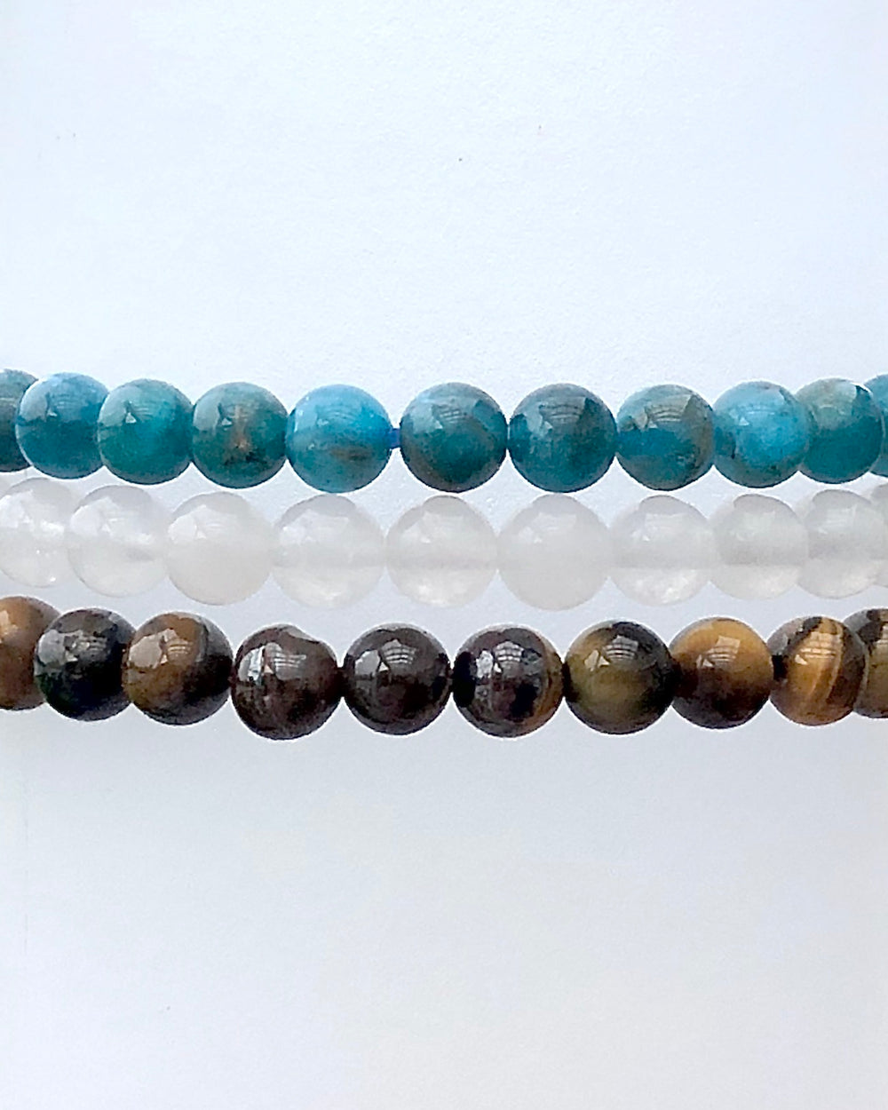 Apatite, Snow Quartz and Tiger Eye 6mm beaded Gemstone Bracelets