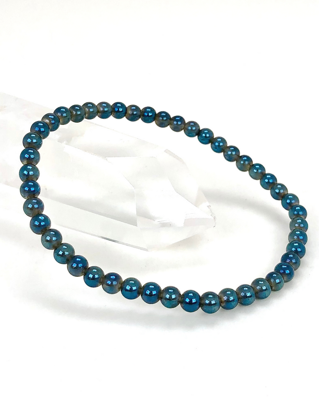 Aqua Aura 4mm Gemstone Bracelet on a Crystal