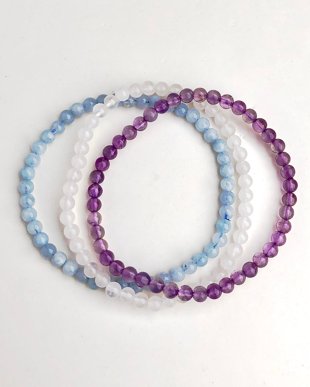 Serenity and Wellness 4mm Beaded Gemstone Bracelet Set on a white background