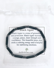 Black Agate Gemstone Tube Bracelet