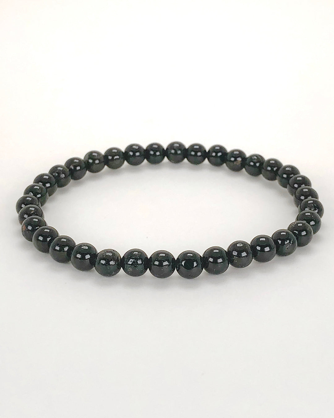 Black Tourmaline 6mm Beaded Gemstone Bracelet on a white background.