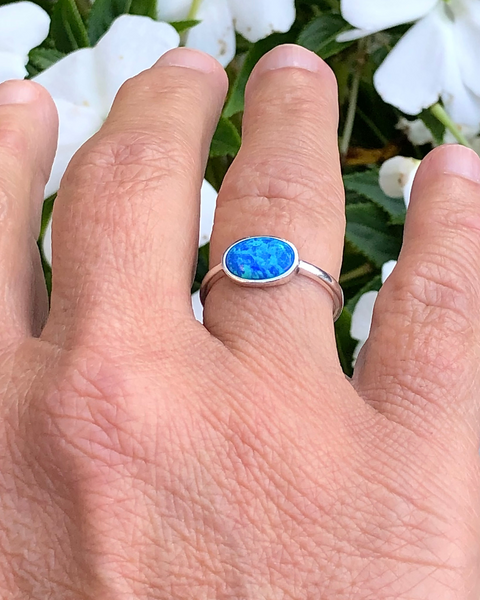 Blue Lab Opal Oval Ring