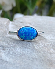 Sterling Silver Oval blue lab opal ring 