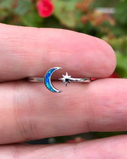 Blue Lab Opal Moon and Star Ring