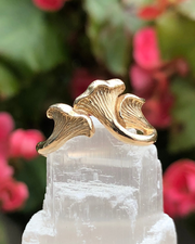 Bronze Chanterelle mushroom ring on selenite stone