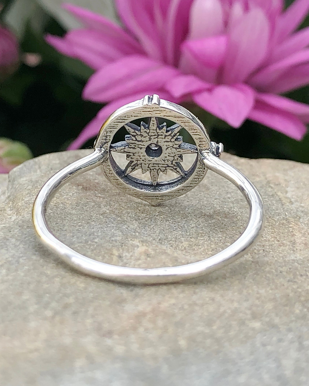 Sterling Silver Compass Ring with CZ