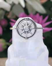 Sterling Silver Compass Ring with CZ
