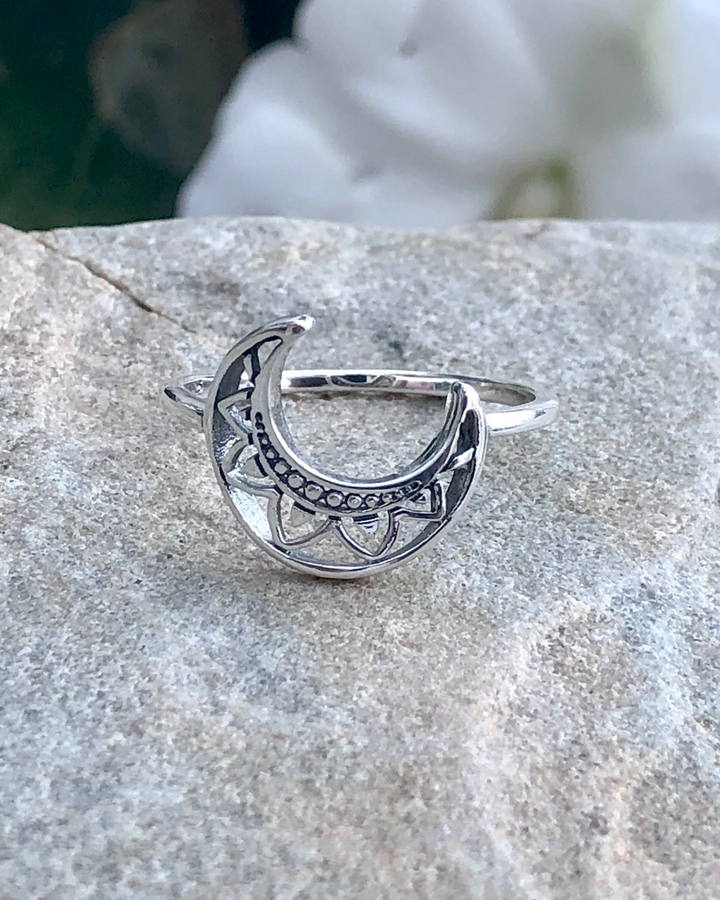 Crescent Moon Ring on stone