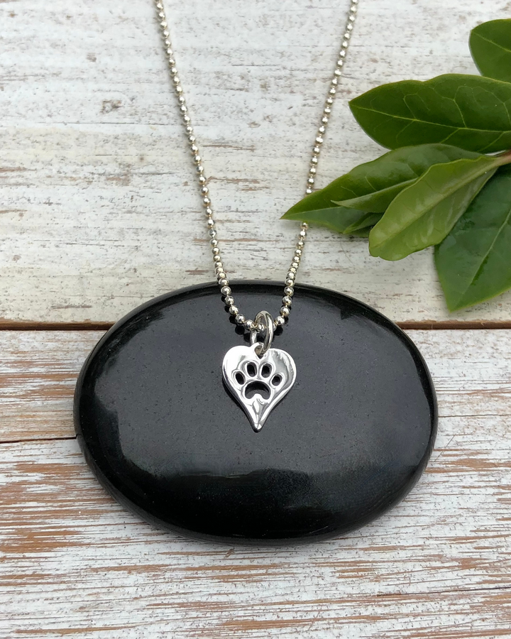 Paw Print Heart Charm Necklace