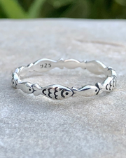 Sterling Silver Fish Ring on Stone closeup