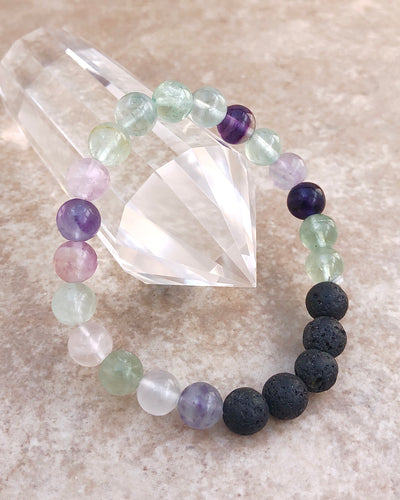 Fluorite and Lava Stone 8mm Gemstone Bracelet