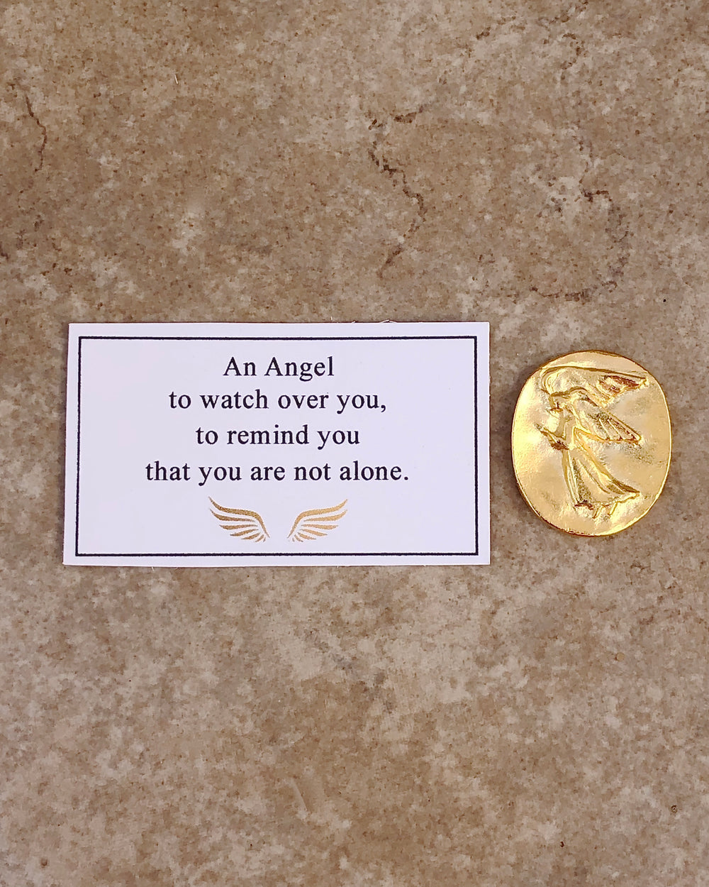 Gold pocket angel with an angel to watch over you card