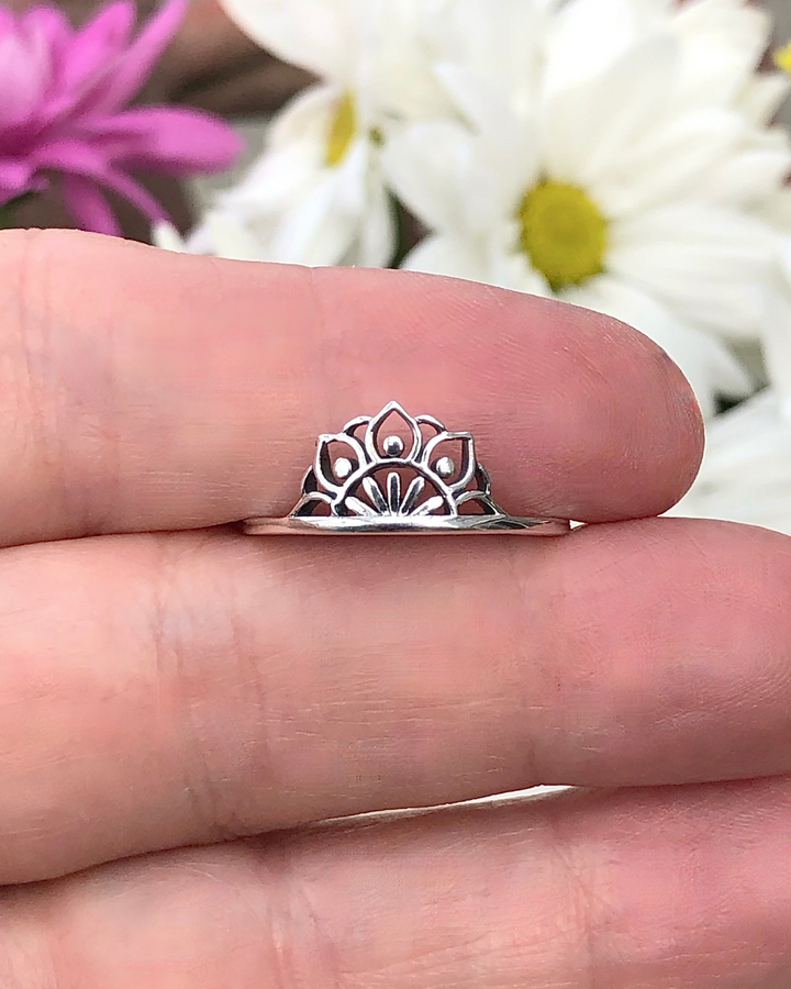 Sterling Silver Half Lotus Mandala Ring