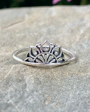 Sterling Silver Half Lotus Mandala Ring