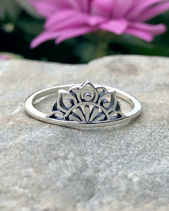 Sterling Silver Half Lotus Mandala Ring