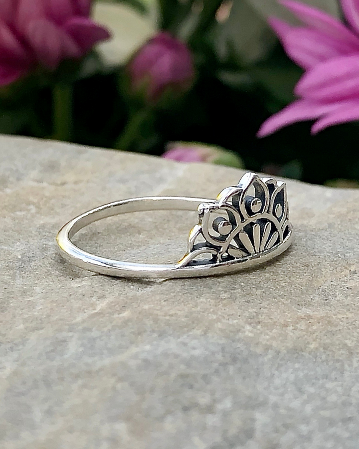 Sterling Silver Half Lotus Mandala Ring