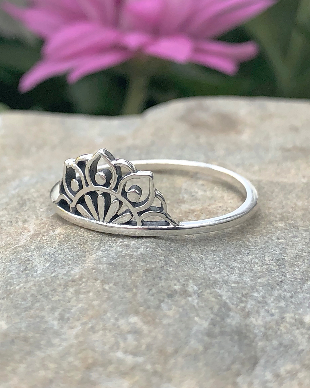 Sterling Silver Half Lotus Mandala Ring